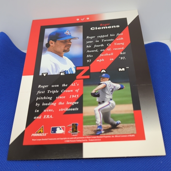 SALE $5.00 🩸1998 5" x 7"  (BLUE JAYS) Zenith Z-Team #9 Roger Clemens - Picture 3 of 4
